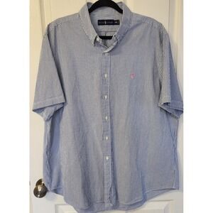 Ralph Lauren Mens Blue Striped Short Sleeve‎ Seersucker Button Down Shirt XXL
